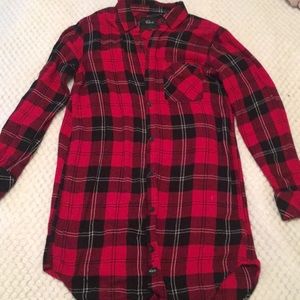 Womens Rails Long Sleeve Red Flannel Long Line Blouse